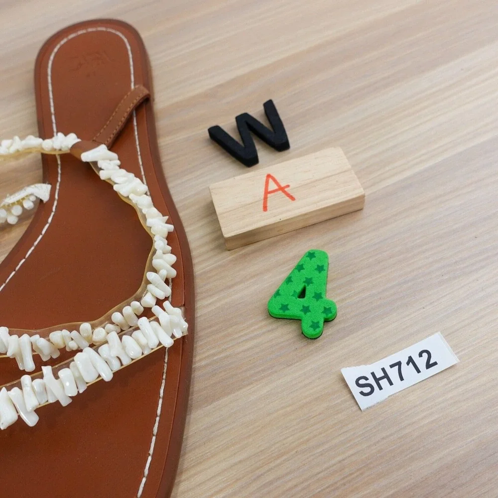 ZARA Coastal Boho Beaded Flat Sandals Womens 10.5 White Strappy Beach Slides - Picture 9 of 9
